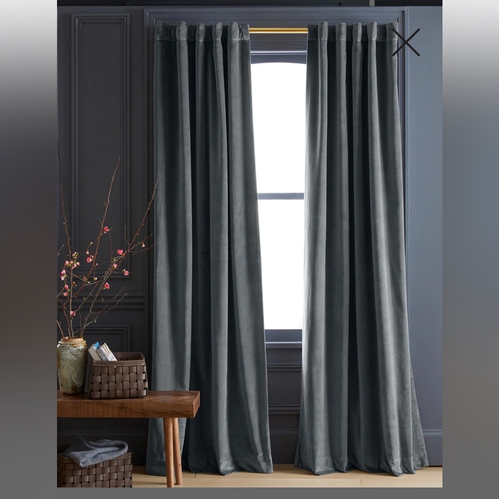 Quince Slate Cotton Velvet Room Darkening Curtain
48x96